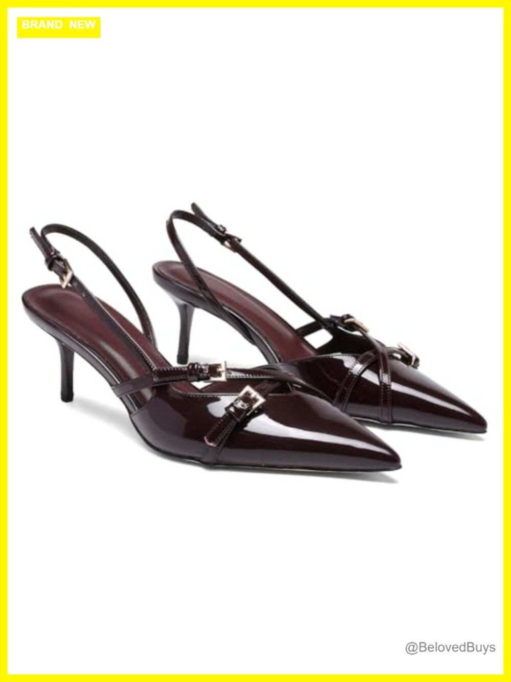 Slingback Kitten Heels Pointed Toe Faux Leather Pumps Party Shoes